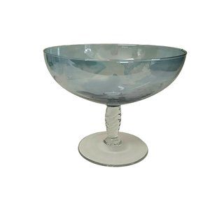 Dish Deep Compote Etched with Grapes on Twisted Stem